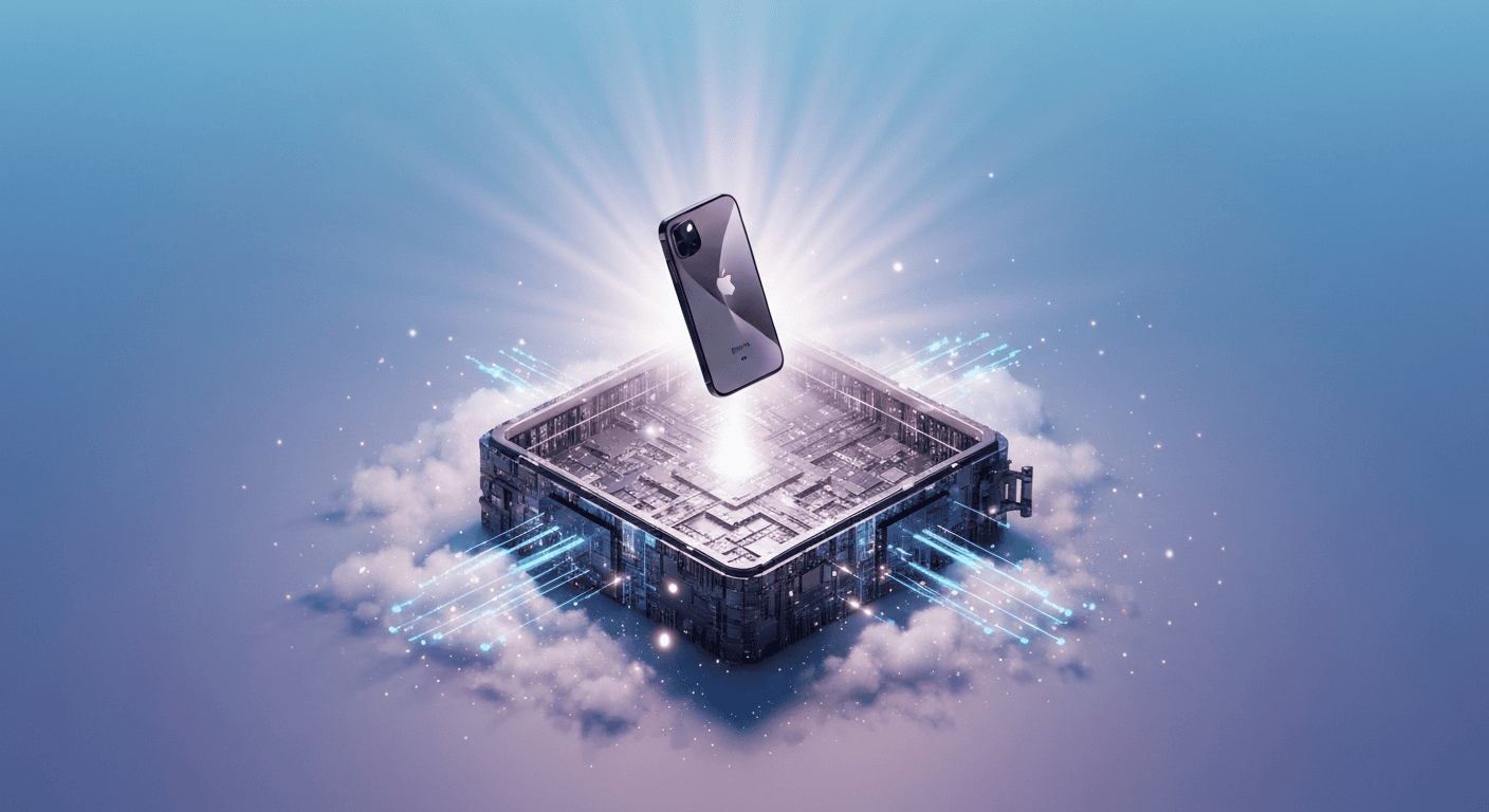 iPhone above glowing cloud vault