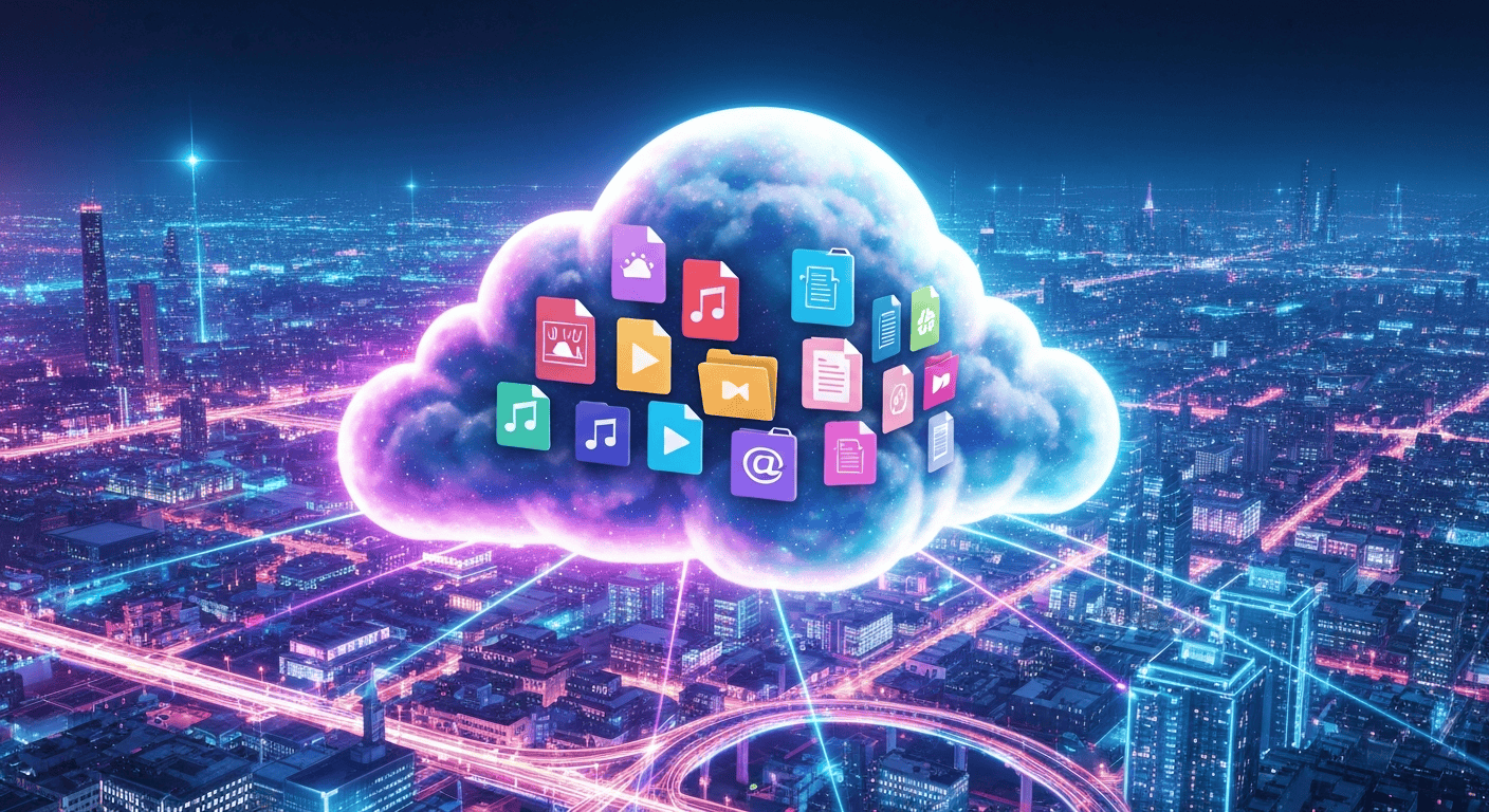 Modern cloud storage digital illustration